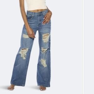 PROSPERITY DENIM Destroyed High Waist Wide Leg Faded Indigo Wash Jeans Size 29